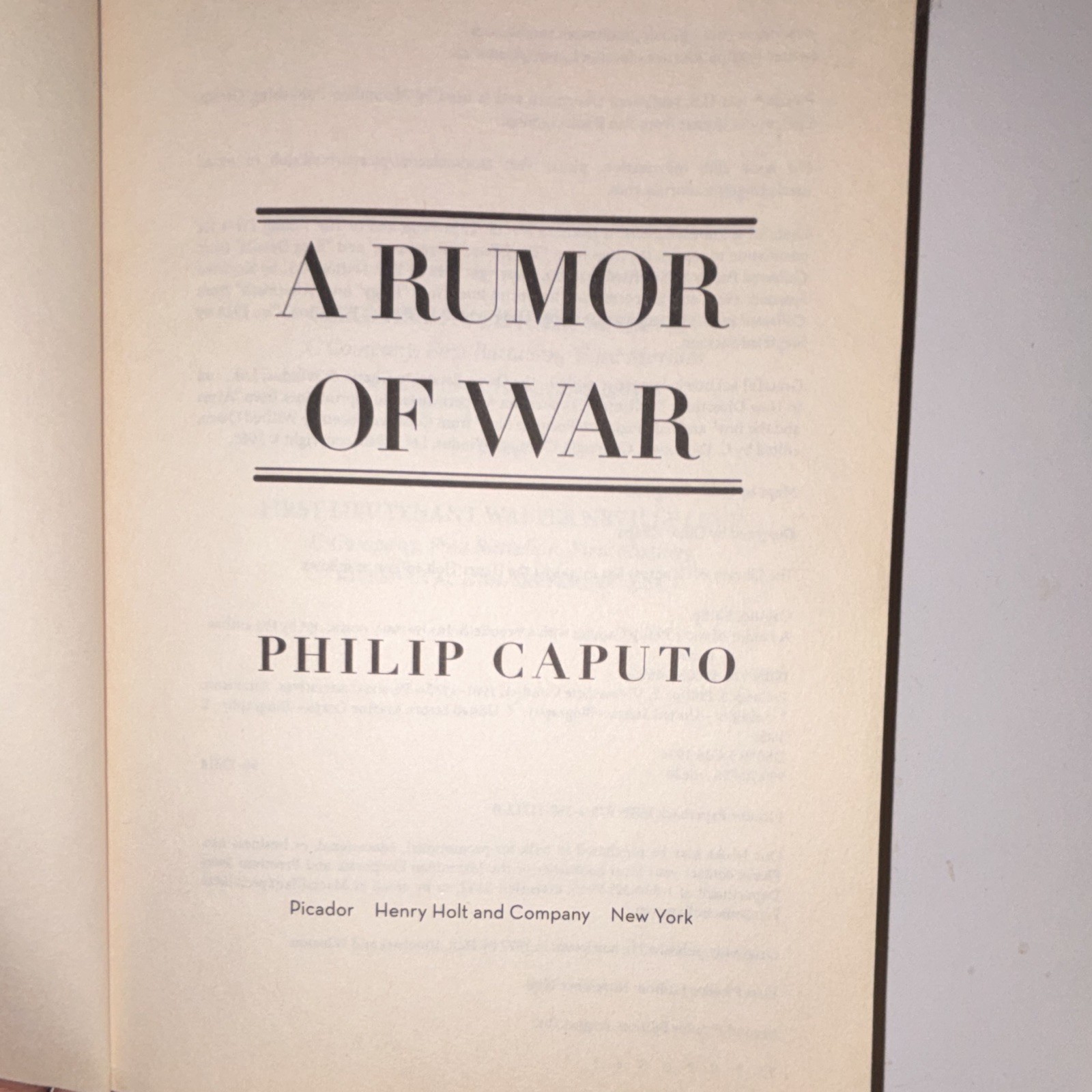 Philip Caputo A Rumor of War 40th Anniversary Edition 2017 Picador PB