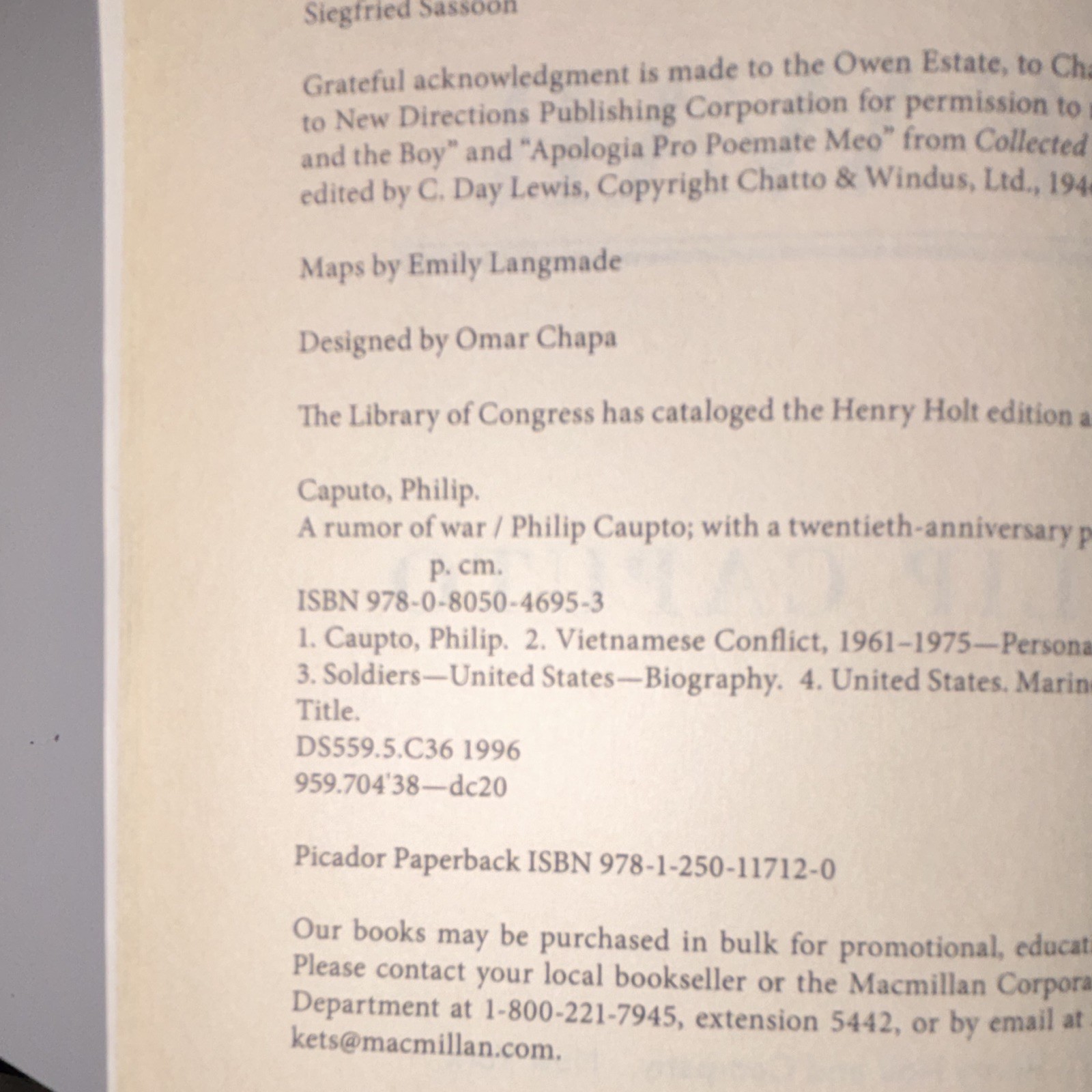 Philip Caputo A Rumor of War 40th Anniversary Edition 2017 Picador PB