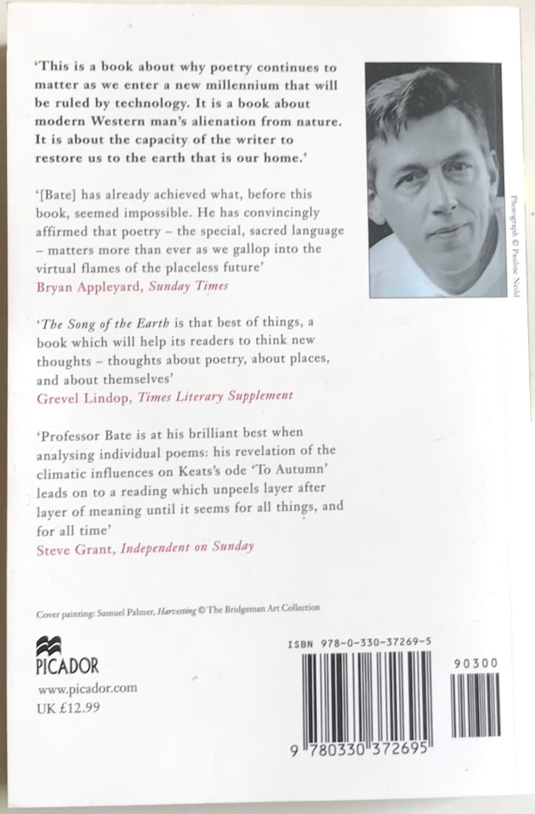 THE SONG OF THE EARTH Meaning of Poetry Jonathan Bate 2002 Picador paperback